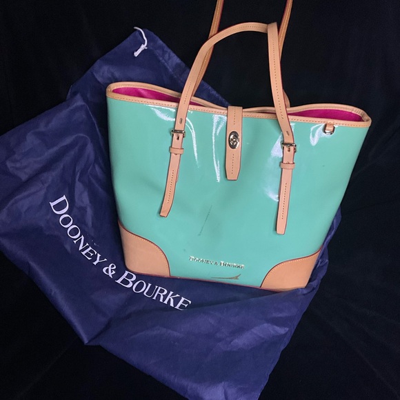 Dooney & Bourke Handbags - Dooney & Bourke Aqua and Tan Tote Bag